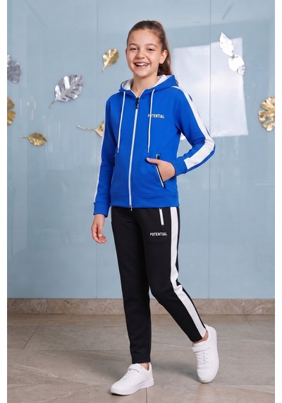 Pina Kids Kız Çocuk Potential Kalın Şeritli Kapüşonlu Düz Paça Dalgıç Kumaş Eşofman Takımı Esf7016 mavi Pina Kids Kız Çocuk Potential Kalın Şeritli Kapüşonlu Düz Paça Dalgıç Kumaş Eşofman Takımı Esf7016 mavi
