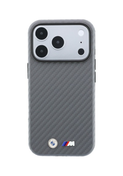 Apple iPhone Uyumlu 18 Pro Max Kılıf Bmw Lisanslı M-safeli Karbon Fiber Ve Metal Logolu Pu Deri Kapak Gri