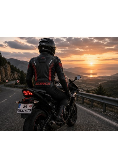 Motoanl Motosiklet Montu 4 Mevsim Maxdura 600-d Dayanıklı Deri Hörgüçlü Motorcu Mont Kırmızı Çok Renkli