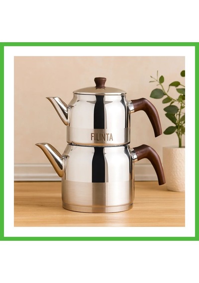 Vaveni Orta Boy Çelik Çaydanlık Seti Çift Kapaklı, Süzgeçli 1.25l/2.25l Arz