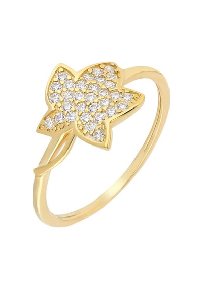 Zirkon Taşlı Kır Çiçeği Tasarım Gold Renk 925 Ayar Gümüş Bayan Yü (531203341)