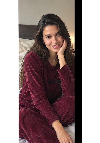 Mihra Mıhra Kadife Mürdüm Sweet Night Kadın Pijama Takımı Bordo