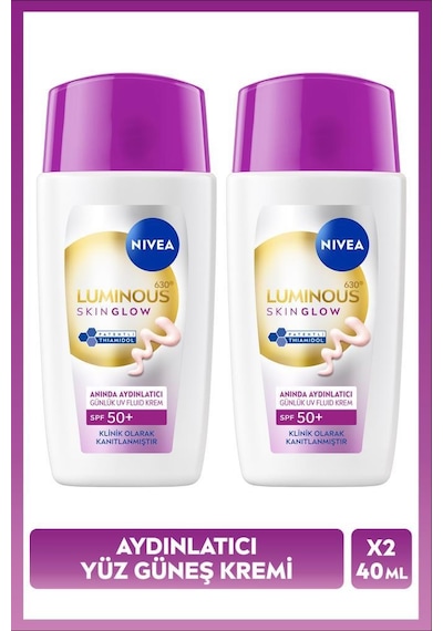 Spf50+ Güneş Koruyucu Luminous630 Skin Glow Aydınlatıcı Yüz Kremi 40ml, Nemlendirici, X2 Adet