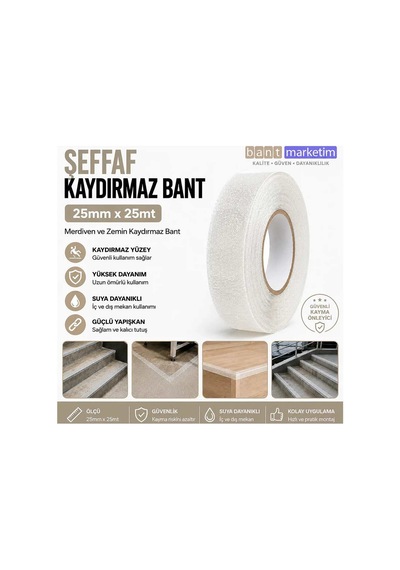 Şeffaf Merdiven Ve Zemin Kaydırmaz Bant 25mm X 25mt Kaymaz Antislip Bant Bant Marketim
