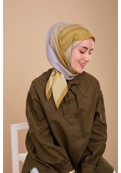Silk Home Olinda İpek Eşarp 47005-23 Yağ Yeşili, Gri, Asit, Lila, Haki