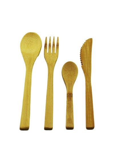 4pcs Ahşap Bambu Mutfak Seti 2 Kaşık - Çatal - Bıçak Amber