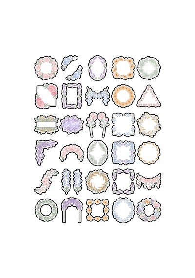 30 Adet Pastel Botanik Çerçeve Sticker Seti - Ajanda Planner Defter İçin Estetik Çok Renkli