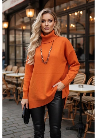 Asprin Fashion Degaje Yaka Triko Bluz Turuncu + Hediye Kolye Turuncu