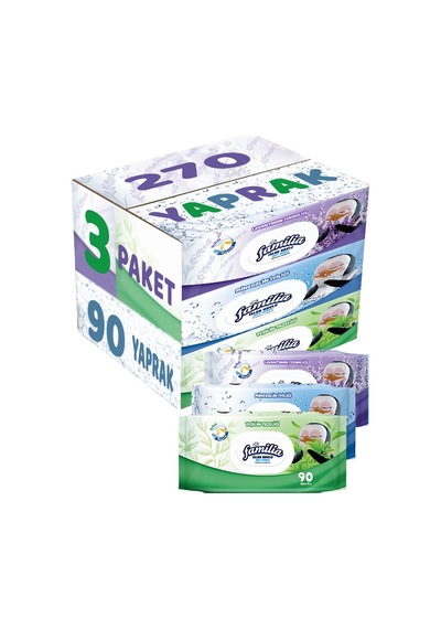 Familia Islak Havlu Mendil 90 Yaprak Karma 3 Lü Set (Lavanta-Mine