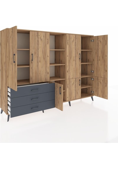 Hyperion Dolap 11 Raflı 3 Çekmeceli 7 Kapaklı 220x44x163 Çam-çam/ Çam-çam/antrasit Hyperion Dolap 11 Raflı 3 Çekmeceli 7 Kapaklı 220x44x163 Çam-çam/ Çam-çam/antrasit