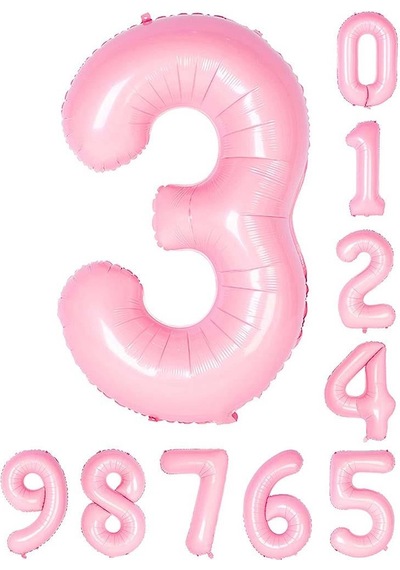 3 Üç Rakam Pembe Folyo Balon 34" Inc 76 CM