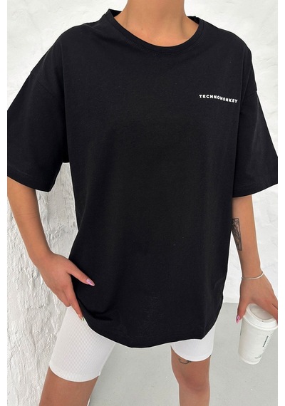 Technomonkey Unisex Siyah Oversize No War More Techno Baskılı Tişört
