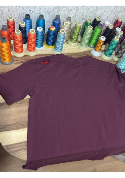 Yubistitch Tshirt Nakış İşlemeli Karahindiba- Penye- Bordo
