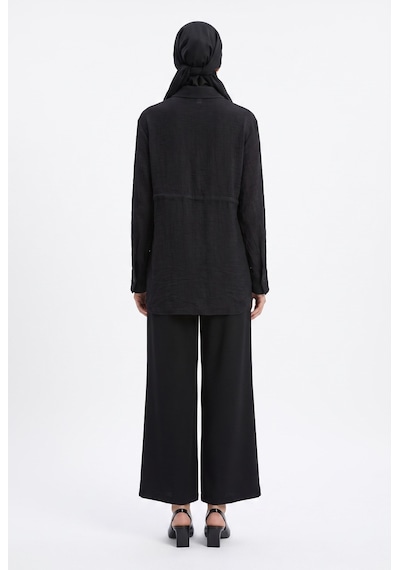 Armine Trend Beli Büzgülü Süs Cep Detaylı Tunik Siyah 26yt424