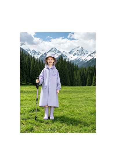 Miço Kids Siperlikli Kapüşonlu Su Geçirmez Çocuk Yağmurluk Mor
