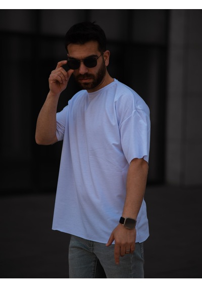 Erkek Oversize Tişört Beyaz Beyaz
