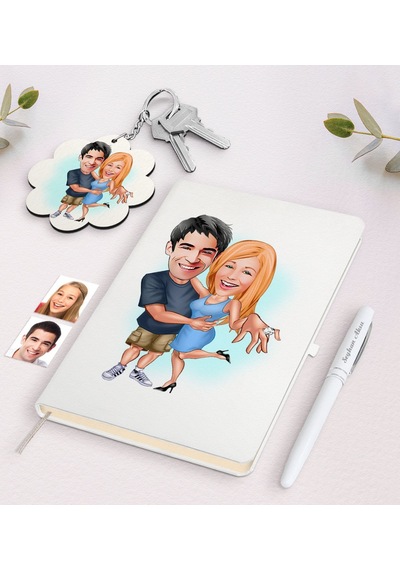 Kişiye Özel Sevgili Karikatürlü Beyaz Defter Kalem Ve Anahtarlık N11.15021