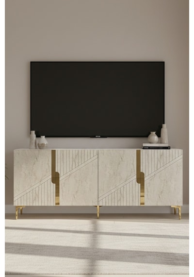 Ceneyra KA1828BTG Evva Konsol Ve Tv Sehpası BEYAZ - TRAVERTEN - GOLD 180cm Ceneyra KA1828BTG Evva Konsol Ve Tv Sehpası BEYAZ - TRAVERTEN - GOLD 180cm