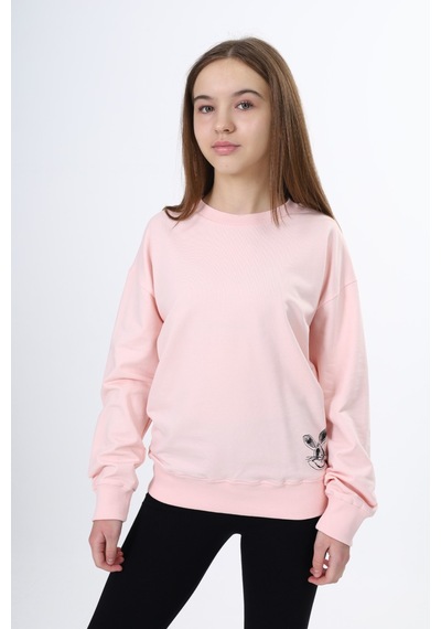 Toontoy Kids Toontoy Kız Çocuk Baskılı Sweatshirt Pudra