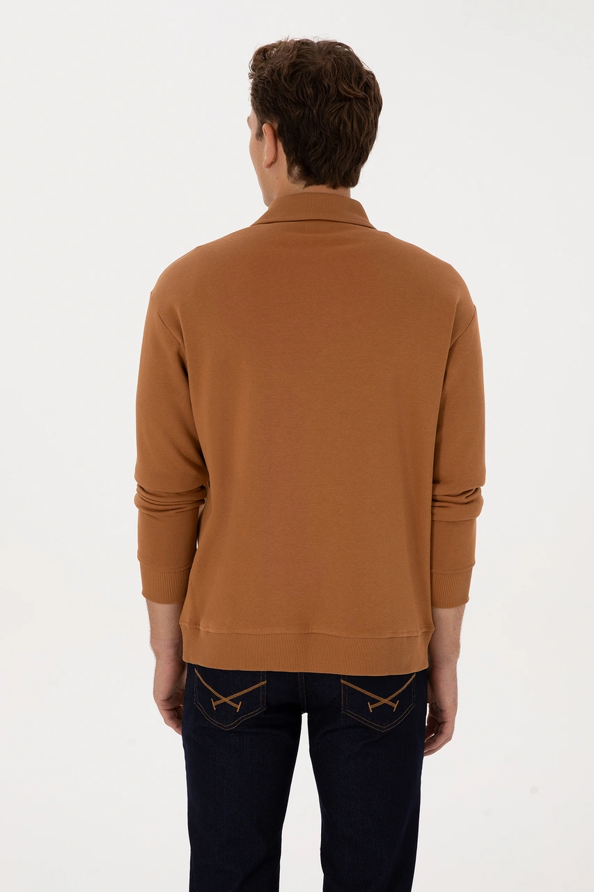 U.S. Polo Assn. Erkek Regular Fit Yarım Fermuarlı Şardonlu Camel Basic Sweatshirt 50313783-VR233