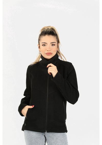 Kadın Balıkçı Fermuarlı Sweatshirt Siyah