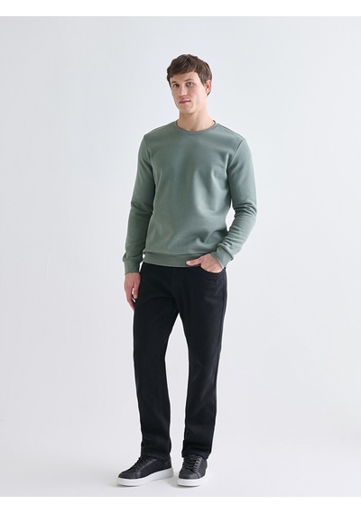 Lcwaıkıkı Basic Yeşil Bisiklet Yaka Erkek Kalın Sweatshirt