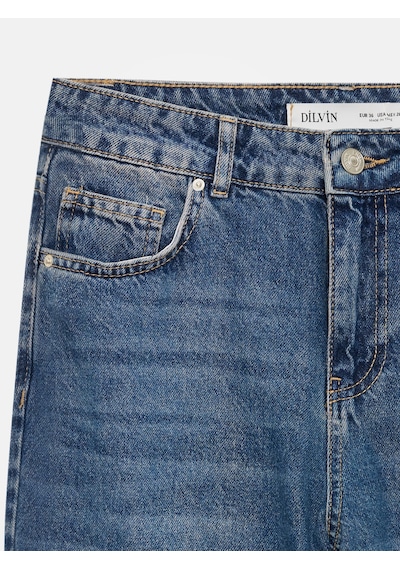 Dilvin 72287 %100 Pamuk Düşük Bel Jean-mavi Mavi