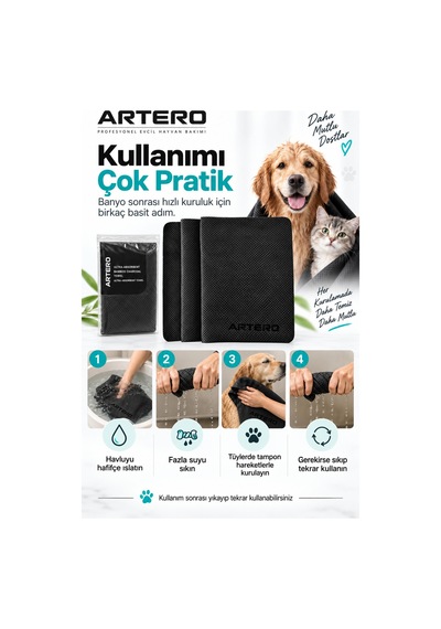 Artero Samba Yüksek Emici Mikrofiber Karbon Kedi Köpek Kurulama Havlusu