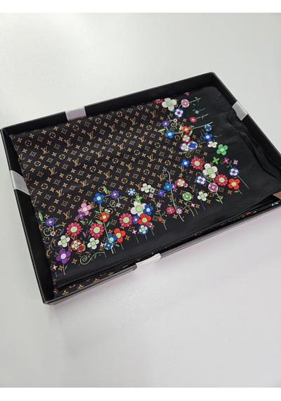 Miorel Scarfs Lv Desen Çiçekli İthal Vual İpek Şal Aksesuar Fular Silk Scarfs Shawl Hijab Kahverengi