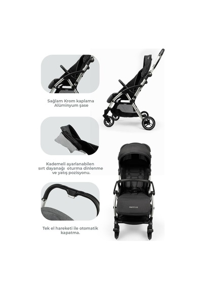 Kanz Marcus Kolay Katlanabilen Kabin Travel Sistem Bebek Arabası Raisin Black