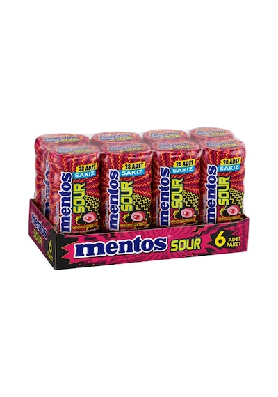 Mentos Sour Çilek Aromalı Şekersiz Tatlandırıcılı Ekşi Draje Sakız 56 Gr X 6 Adet-438