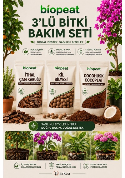 3'lü Bitki Bakım Seti 9 Lt İthal Çam Kabuğu + Kil Bilyesi + Cocohusk Orkide, Saksı Ve Bahçe Bitkileri İçin 1000