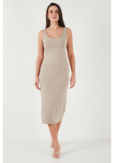 Lela Slim Fit Kalın Askılı Midi Bayan Elbise 5866154 Taş