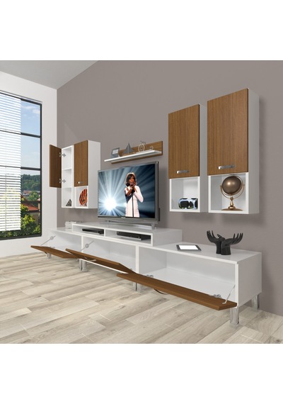 Decoraktiv Ekoflex 8da Mdf Krom Ayaklı Tv Ünitesi Tv Sehpası Beyaz - Ceviz