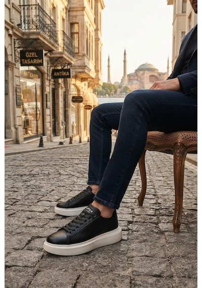 Lufian Lufıan Gage Siyah Beyaz Erkek Deri Sneaker Ayakkabı SİYAH-BEYAZ