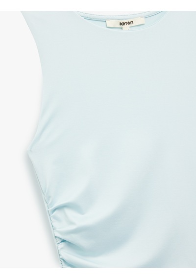 Koton Slim Fit Bisiklet Yaka Drapeli Kolsuz Tişört Mavi 5sak10751ek Mavi