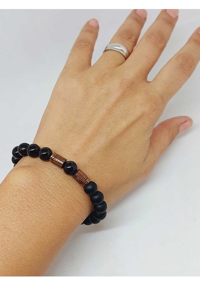 Siyah Akik & Oniks Taşı 8mm Unisex Tasarım Bileklik Hawaii Model Çok Renkli