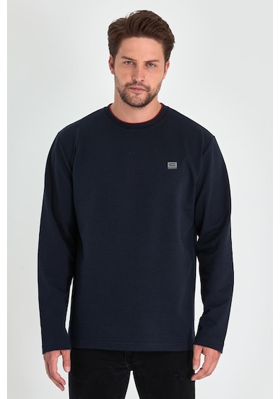 MMetalic Erkek Lacivert Çift Bisiklet Yaka Baskı Detaylı Standart Rahat Kesim Sweatshirt Lacivert