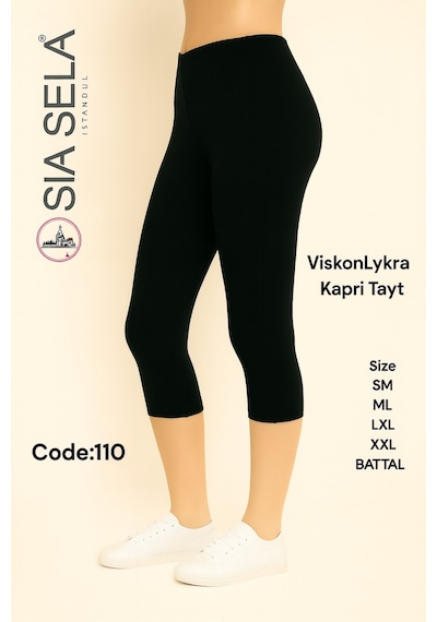 Belpa Sıla Sella Kadın Likralı Slim Fit Kapri Tayt Siyah