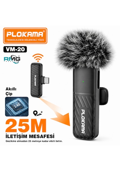 Vm-20 Kablosuz Yaka Mikrofonu 2.4g Bağlantı 25m Çekim Mesafe İçerik Üreticileri Mobil Video Ve Canlı Yayın İçin