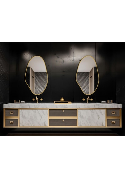 Asimetrik Ayna, Konsol Aynası, Dresuar Aynası, Duvar Aynası 75 X 50 Gold