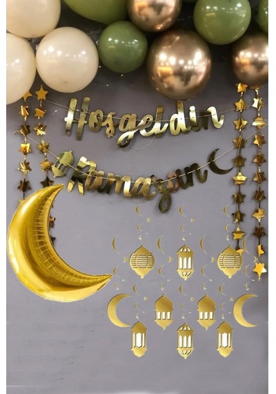 Ramazan Süsleme Hoşgeldin Ramazan Gold Yazı Ledli Zincir Balon Se
