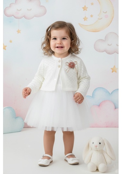 Mnk Baby & Kids Triko Bolerolu Kız Bebek Elbise M00770 ekru