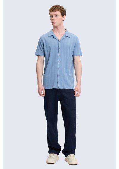 Hatemoğlu Mavi Regular Fit Apaş Yaka 100% Pamuk Casual Gömlek