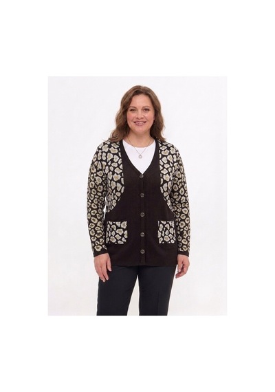 Onno Style Women Simli Leopar Desen Klasik Düğmeli Ceket Siyah - Beyaz