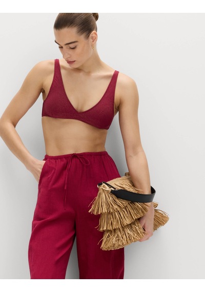 Marks & Spencer Parlak V Yaka Bikini Üstü Bordo