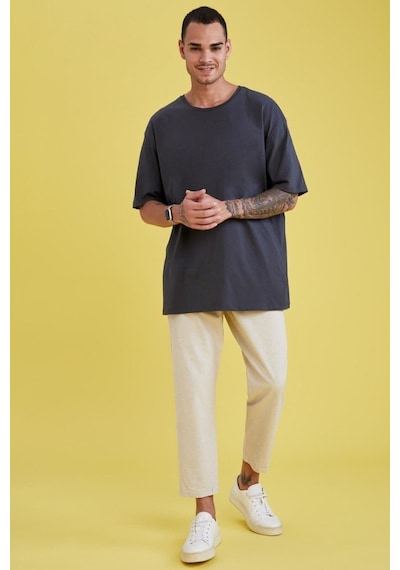 Flood Of Style Erkek Gri Mars Sırt Baskılı Oversize T-shirt