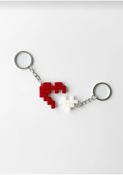 Pixel Kalp Anahtarlık Retro Tarzda Sevgi Detayı Beyaz - Kırmızı