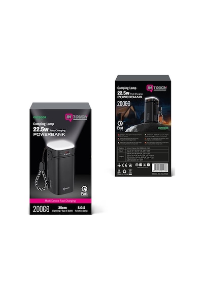 Intouch 20000 Mah 22.5w Pd Hızlı Kablolu Kamp Lambası Outdoor Serisi Powerbank Siyah