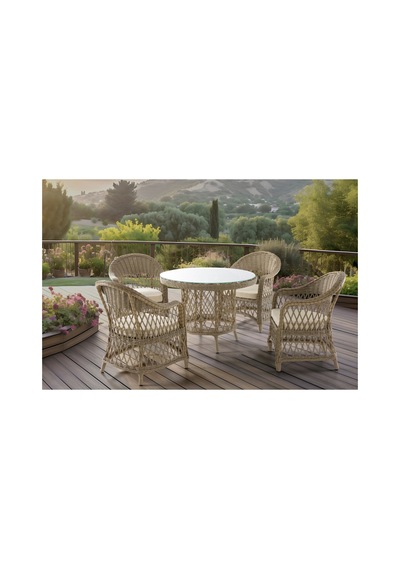 Patara 4 Sandalye+yuvarlak Masa 100x100 Bahçe Balkon Mutfak Masa Takımı